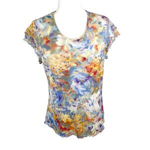 NTCO Nomadic Traders Blouse Women Large Lettuce Hem Floral All Over Print S/S